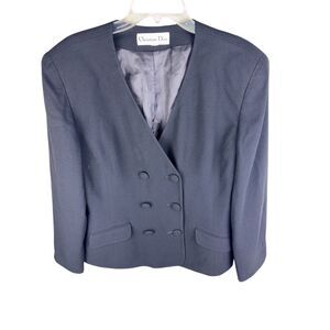 Vintage Christian Dior Double Breasted Black Blazer Large Classic Office